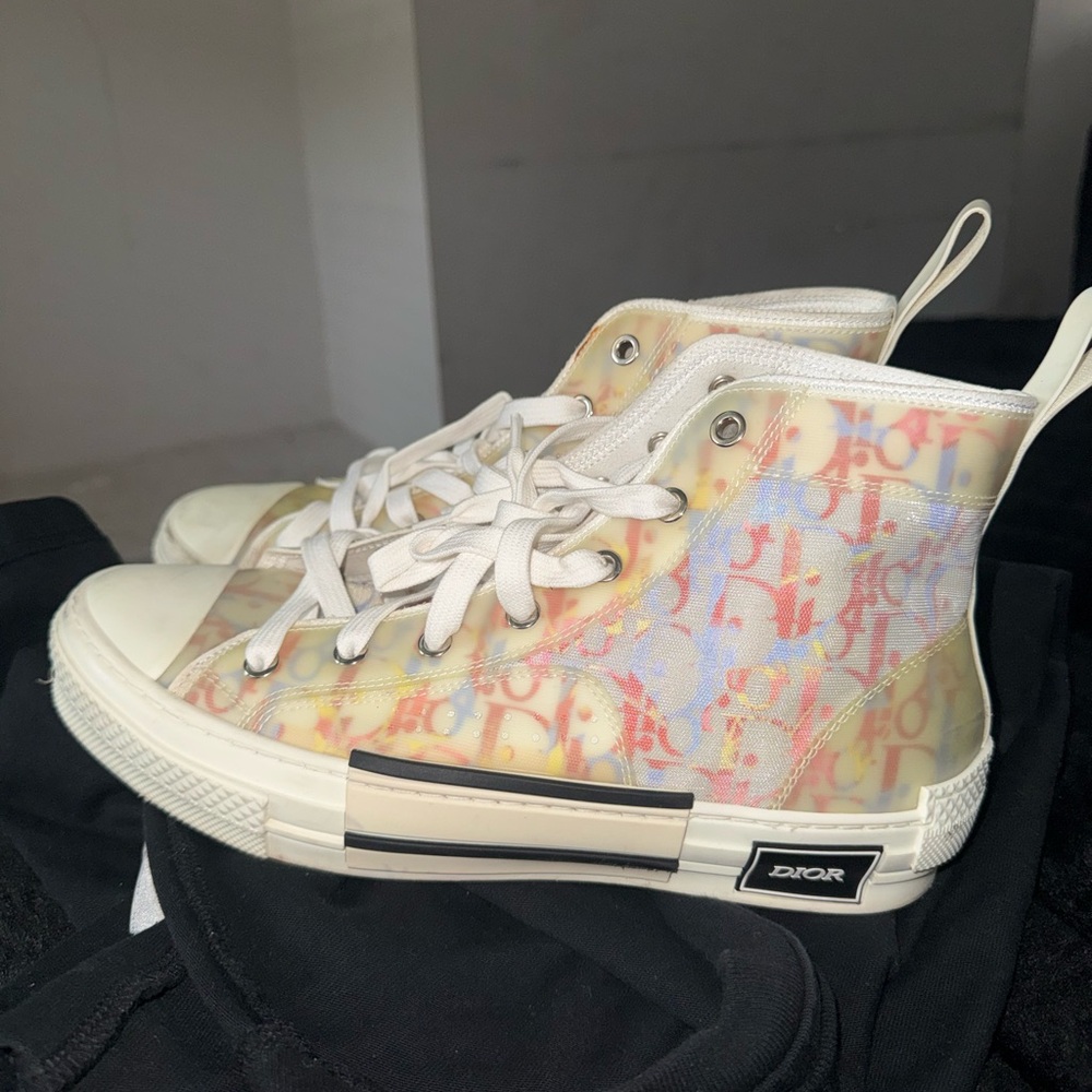 Dior Cream and White High-Top Logo Sneakers